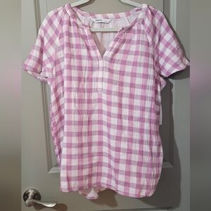 Sonoma Pink and White Gingham Blouse Lightweight Cotton